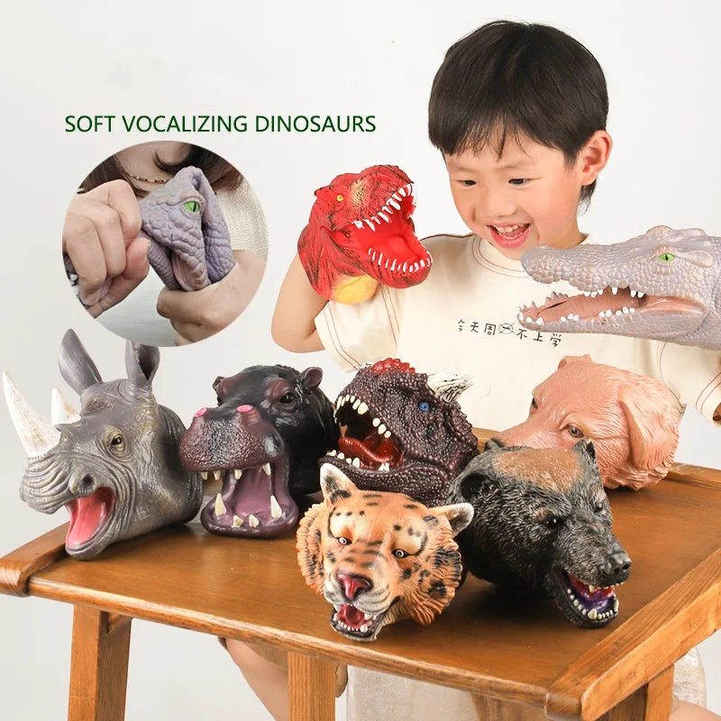 Kids Figure Toys Soft Vinyl Rubber Animal Head burattini a mano guanti modello Dinosaur Shark Puppet Toys For Children