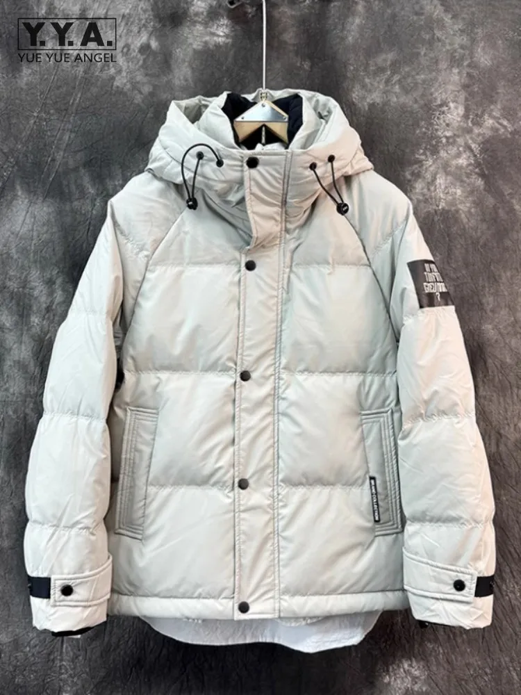 Invierno nuevo grueso cálido para hombre con capucha abrigo con cremallera de manga larga cuello alto prendas de vestir exteriores High Street Casual plumón de pato blanco