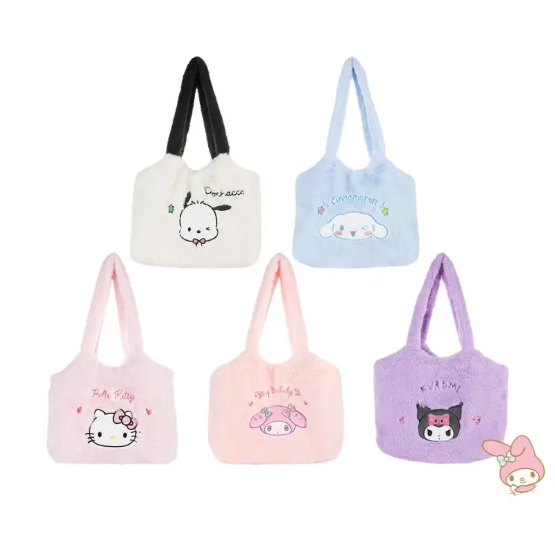 

Sanrio Authentic Plush Shoulder Bag Kuromi Kitty Melody Tote Cute Girl's Shoulder Bag Portable Handbag Storage Bag Girl Sweet