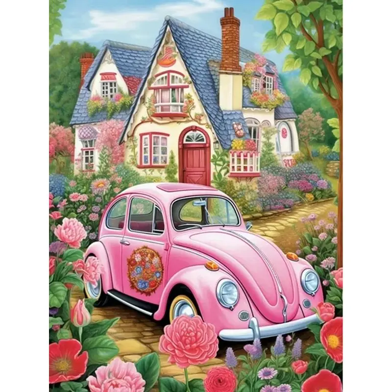 Pink hippy vw beetle bug painting by numbers kit