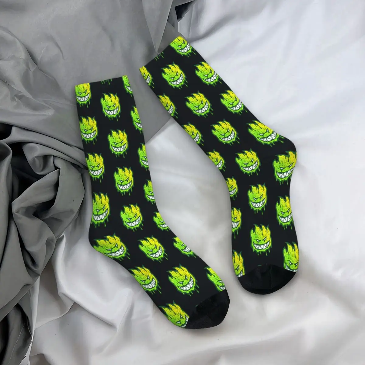 Funny Crazy Sock for Men Green Slime Fuuny Hip Hop Harajuku Spitfire Cool Skate Happy Pattern Printed Boys Crew Sock Casual Gift