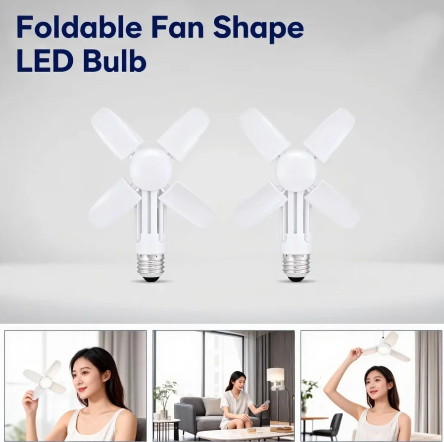 

1/2 шт. складная светодиодная лампа в форме вентилятора, 28 Вт, E27, 220 В, 110 В, лампочки для дома, гостиной, гаража, регулируемый потолочный светильник