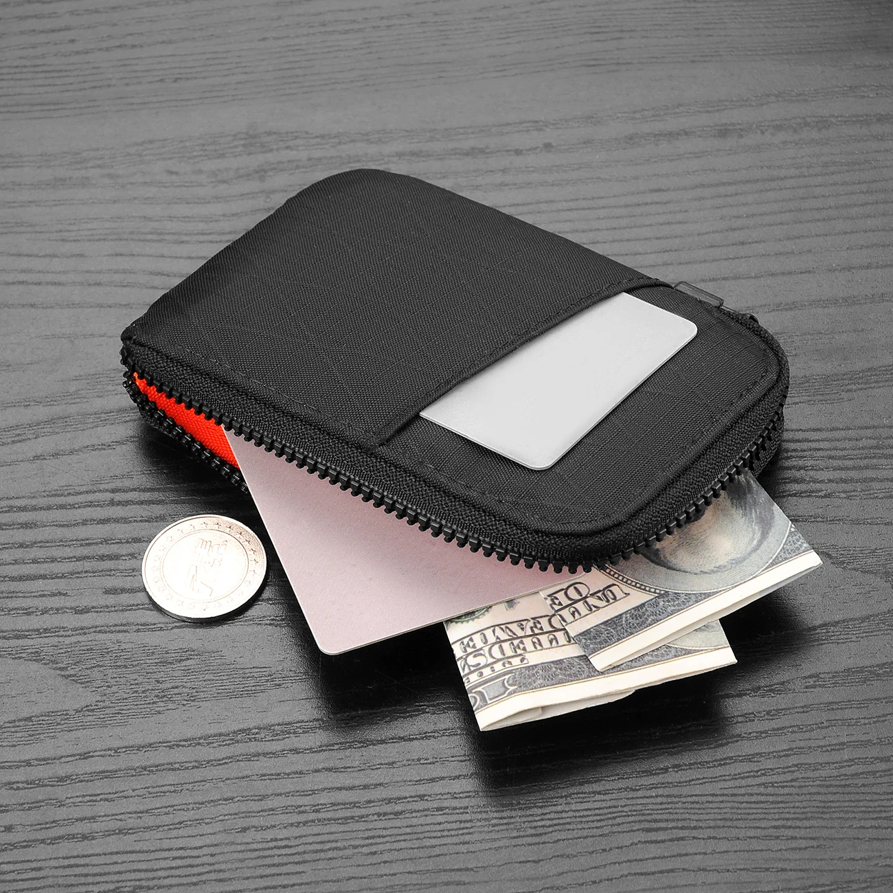 Minimalist Square Men's Rfid Wallet Zipper Closure Card Organizer Utility EDC Storage Pouch X-Pac Waterproof Credit Card Holder