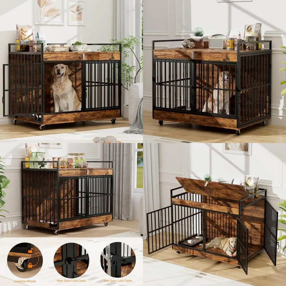 

Очень большой сверхмощный ящик для собак с деревянным столом и мисками из нержавеющей стали для больших собак, мебель для питомника для собак XL