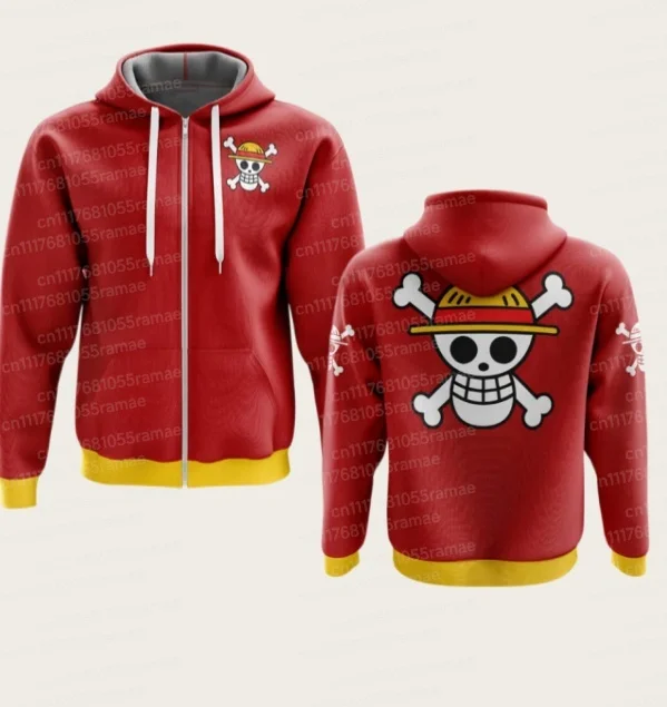 Neuer Oversized One Piece Luffy Anime Kapuzenpullover mit Reißverschluss für Herren und Damen, Streetwear, lässige Pulloverjacke, Langarm, Herbst – Detail 5