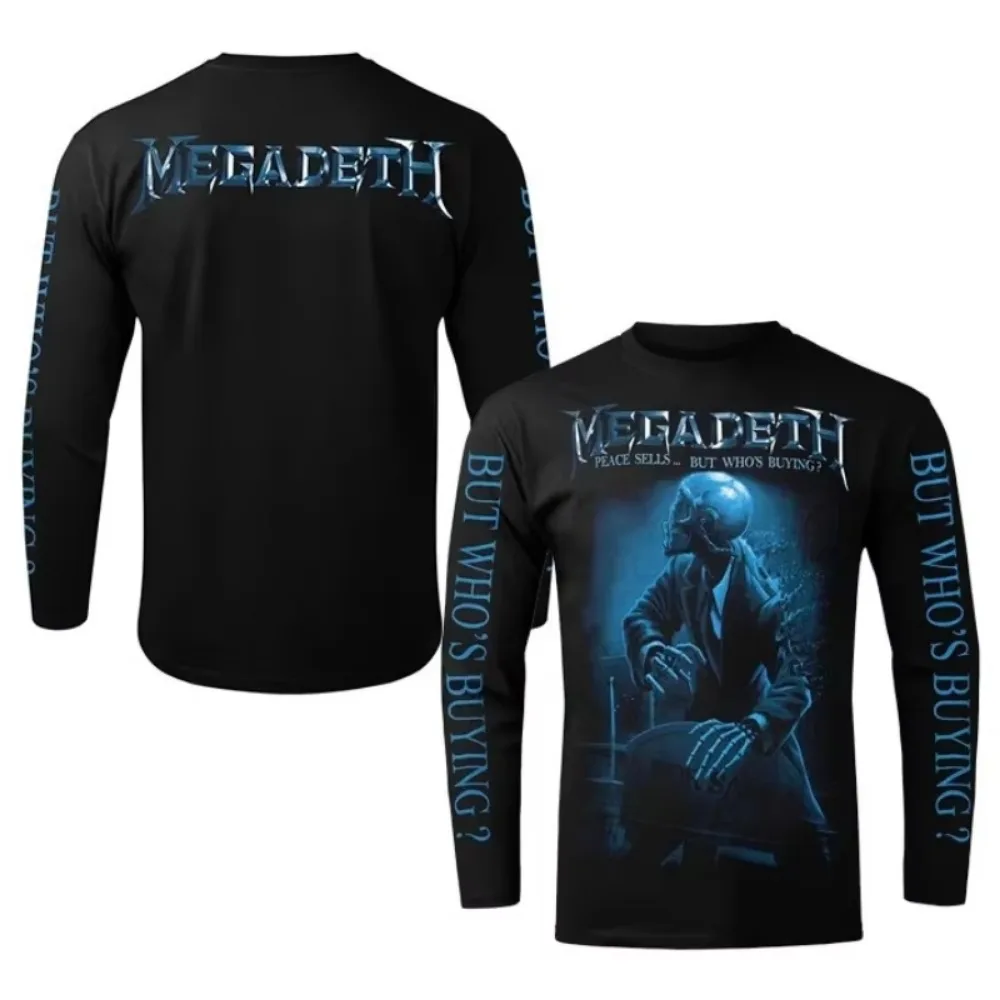 3D-gedrucktes Unisex-Langarm-T-Shirt, Megadeth Punk Metal Rock Band Shirt, Herbstmode, amerikanische Streetwear, Retro-Freizeit-Oberteil – Detail 7