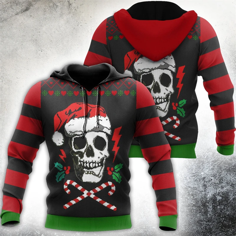 

Men's Hoodie 3D Printed Christmas Skull Graphic Personality Hoodie Pullover Tops Fashion Hip Hop Oversize Y2k Clothing Tops New