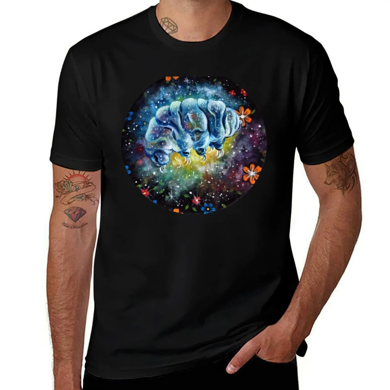 Floral Space Tardigrade- Galaxy Traveling Water Bear T-Shirt Industrial Work Tee Shirt T-Shirt