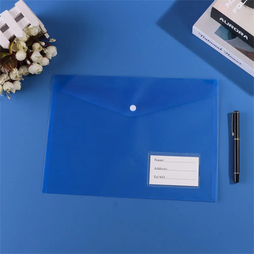A4 Binder Pocket Binder Envelopes with Button & Label Transparent File Pouch Student Folder for School Office Home