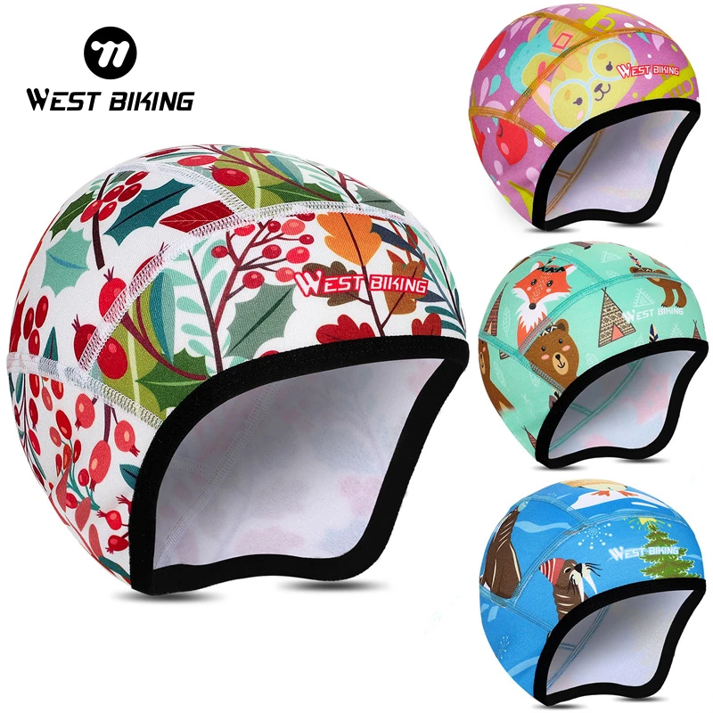 

WEST BIKING Children Sports Cap Boys Girls Winter Warm Windproof Ear Protection Cycling Ski Helmet Liner Running Kid Cartoon Cap