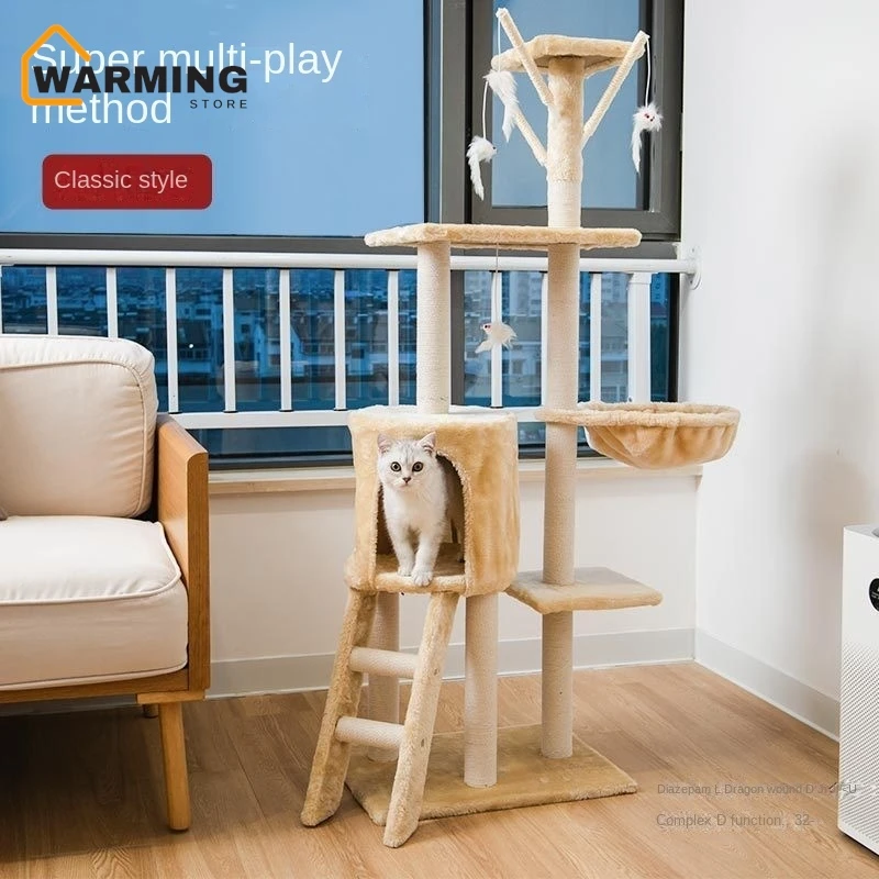 

Warming Multi-Level Cat Tree Climbing Jumping Platform Shelf Frame Grabbing Column Sisal Cat Scratcher Post Villa Nest Condo Scr