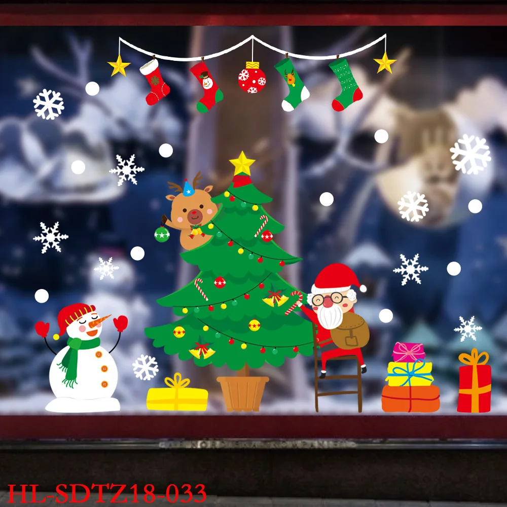 New Year Christmas Window Decoration 2024 Christmas Window Decal Santa Snowflake Sticker Kids Room Winter Wall Decal 2025