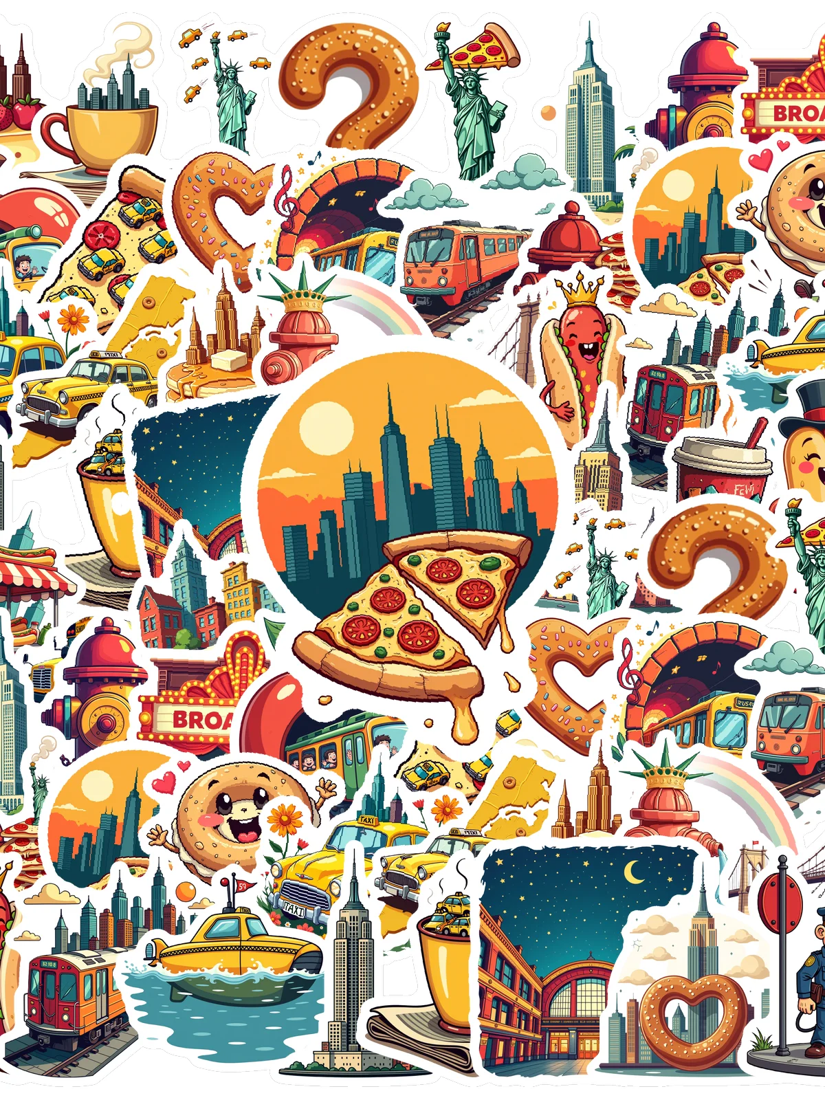35pcs Food City View Creative Stickers Kawaii Scrapbook Graffiti Decoration Laptop Luggage Phone Skateboard Waterproof Sticker