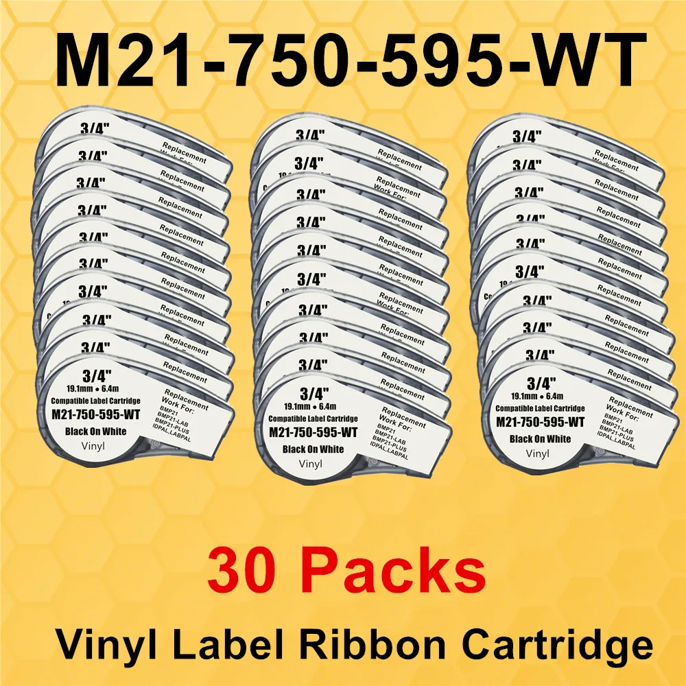 

30PK M21-750-595 Vinyl Sticker Label Tape Compatible BMP21 PLUS BMP21-LAB Industrial Labeling Machine BMP21 Label Ribbon Film