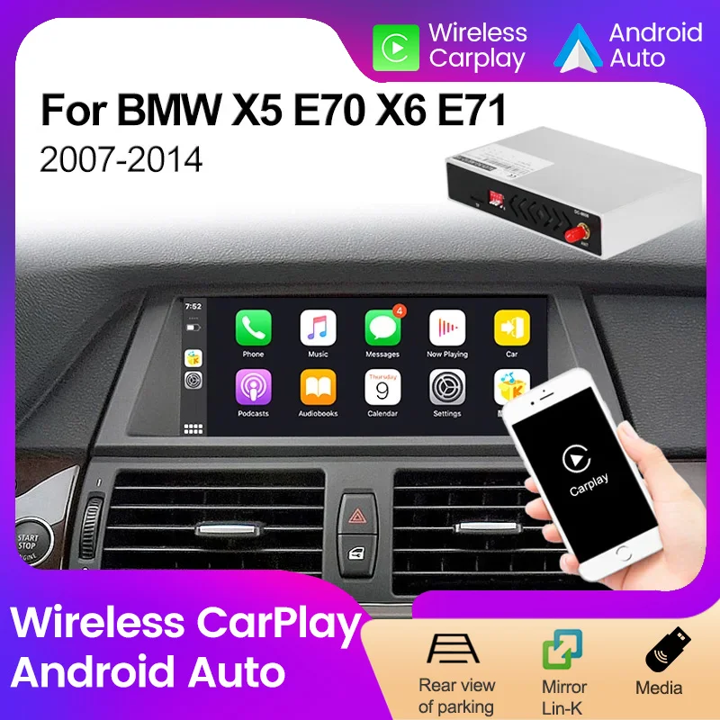 Wireless Carplay Adapter Ai Box For BMW X5 E70 X6 E71 2007-2017 CIC CCC System Android Auto Decoder Box Support BT AirPlay MAPS 