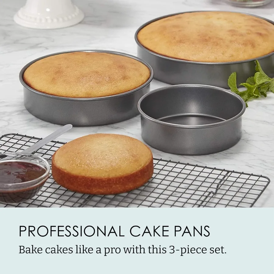 Professional 3Piece Round Cake Pan Set in 6 8 and 10 Inch Sizes with Premium Nonstick Coating HeavyWeight Carbon Steel Construc