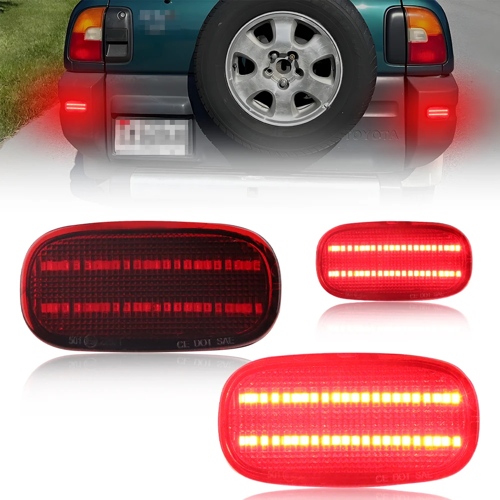 

2Pcs Rear Bumper DRL Light Tail Light Brake Light Reflector Light W/Red LED For 1996-2005 Toyota RAV4 2010-2014 Toyota Matrix
