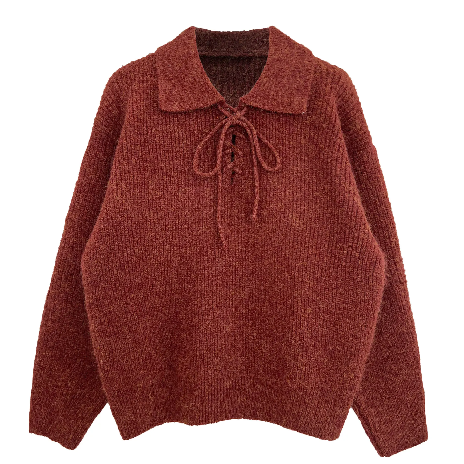 سترة منسوجة بياقة من الصوف الناعم واللزج لخريف المرأة سترة كسول كورية جديدة