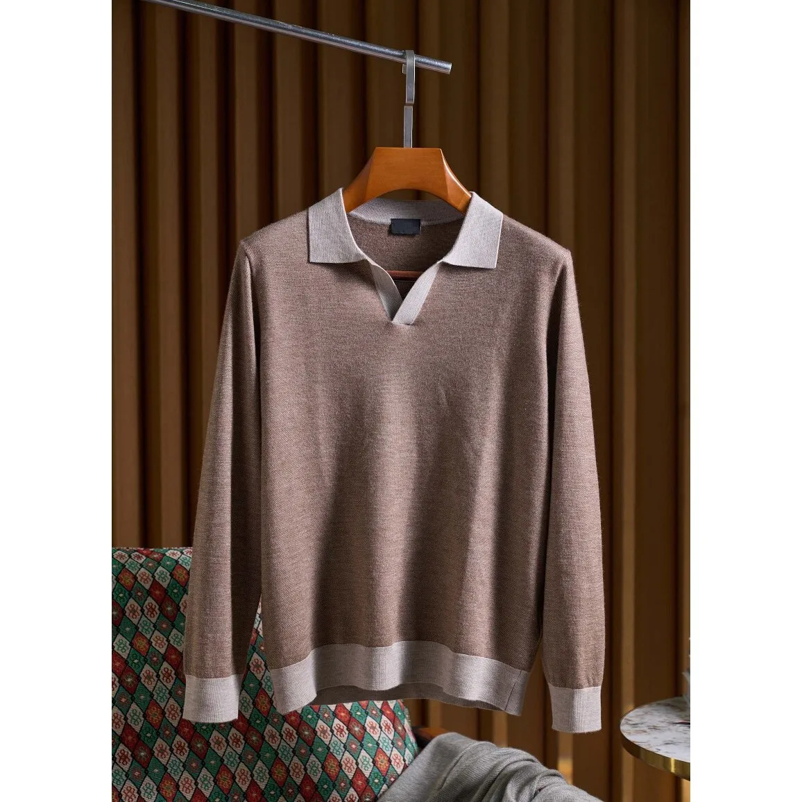 

Men's Long Sve irt Wool Blend Sea Eagle Collar Zeg Jiani Easy Care Resistant to Deformation Knitted Sweater