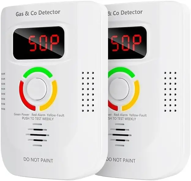 

2-in-1 Natural Gas and CO Detector, Real-Time LED Display, Loud Alarm, Plug-In Design for Home Safety (2-Pack)