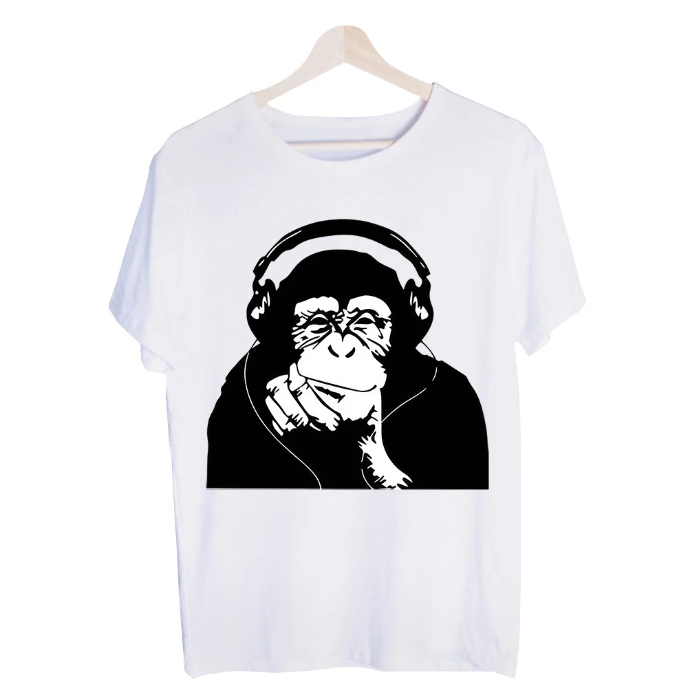 Men's Monkey with Headphones Graphic Tee, Short Sleeve Crew Neck T-Shirt for Casual Streetwear and Daily Outfits