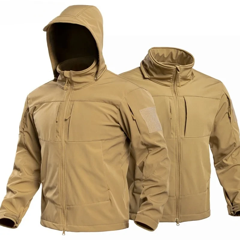 

Mens Soft Shell Tactical Jacket Winter Fleece Windproof Warm Hooded Coats Thickened Outdoor Sport Training Man Outerwear