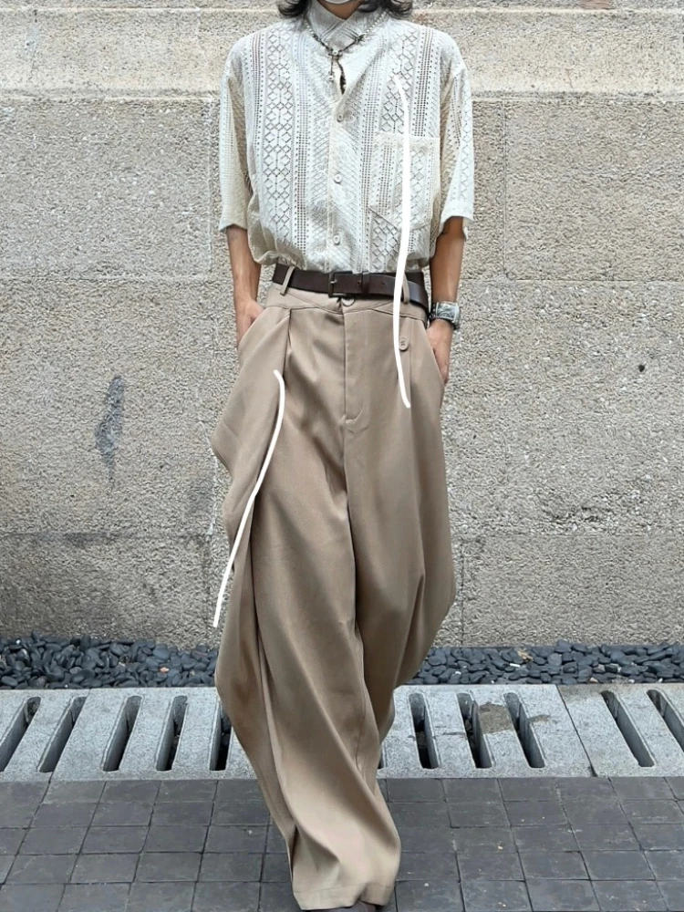 Pantalones de diseño holgado para hombre, Pantalones de estilo japonés, mopa de botón suave, estética Retro, sólido, nuevo, 3 colores, primavera y
