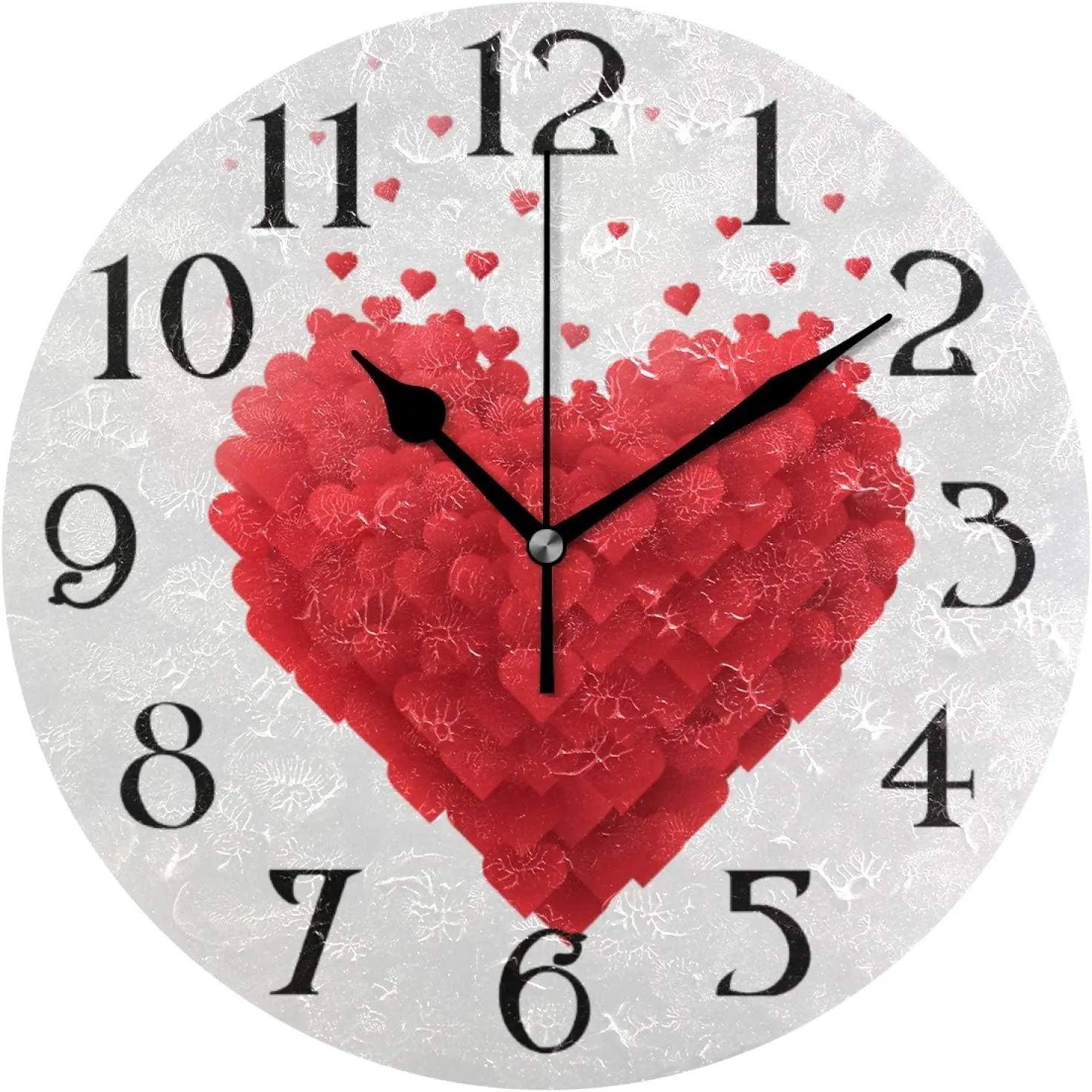 Styrofoam Heart Wall Clock 9.5 Inch Non-Ticking Silent Clocks Red Hearts Round Bathroom Clock Battery Operated Quartz Analog Dec