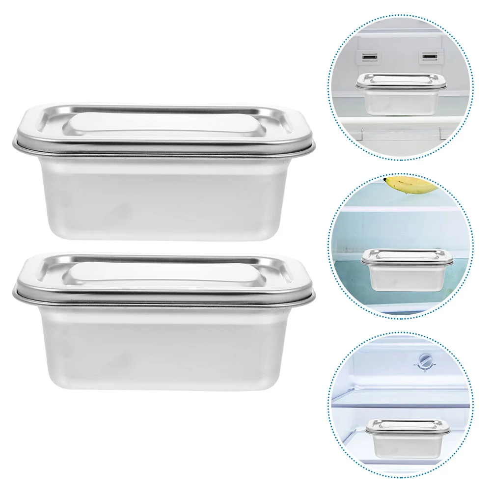 

2 Pcs Ice Cream Sealed Box Refrigerator Containers Food for Lunch Boxes Portable Stainless Steel Household Child Square