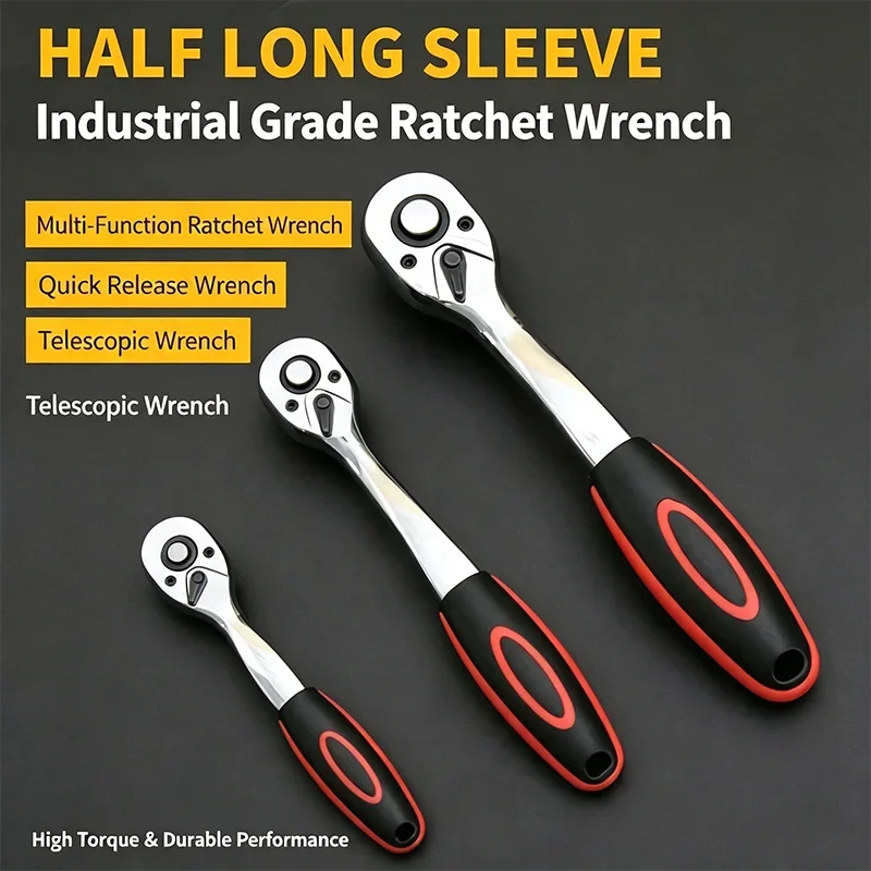 Drive Quick Release Ratchet Wrench Heavy Duty High Torque Socket Ratchet Handle Non-Slip Grip Reversible Hand  for Auto Repair