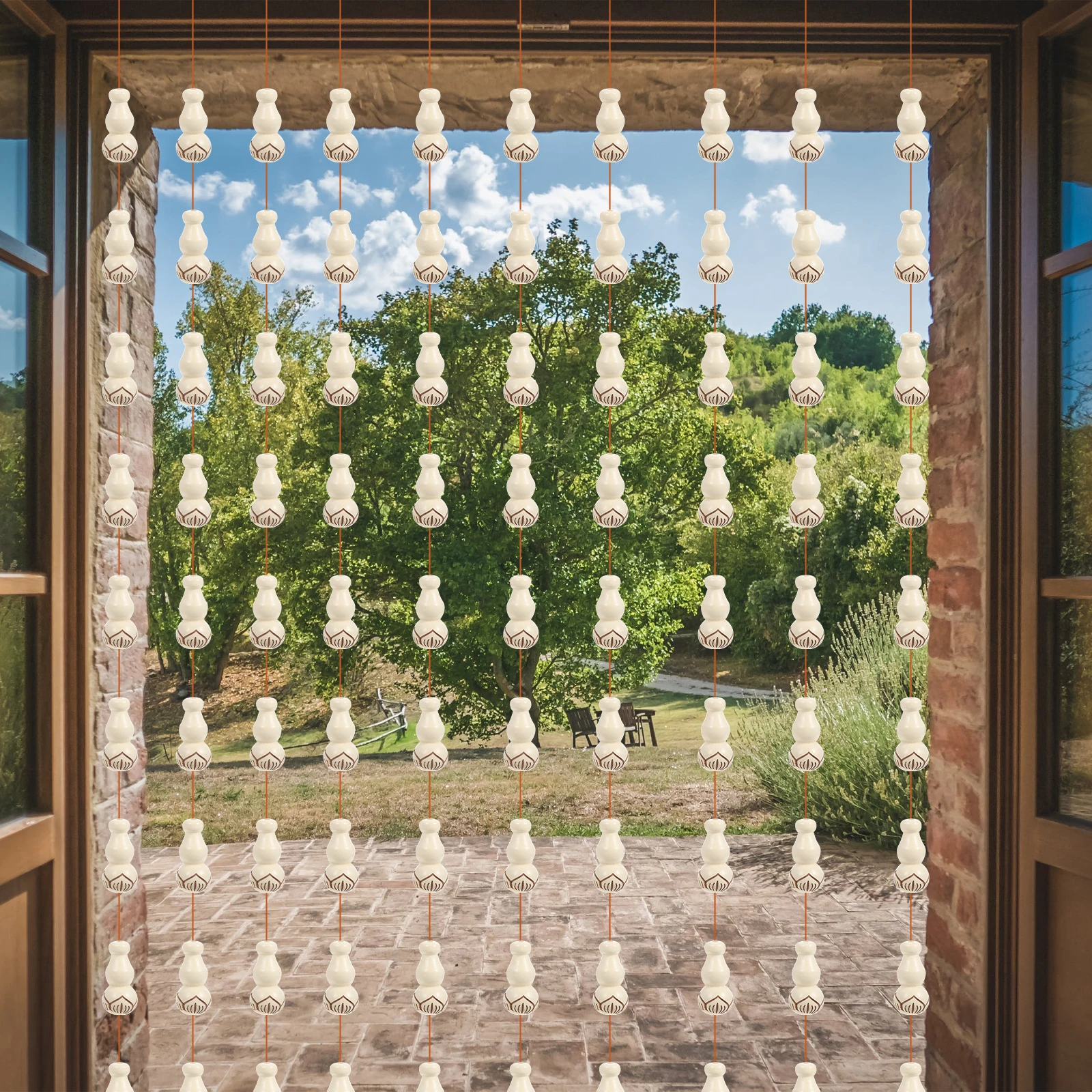 

200 Pcs Wooden Gourd Bead Curtain Decorative Accessory for Door Window Bohemian Room Curtains Smooth Material Easy Installation
