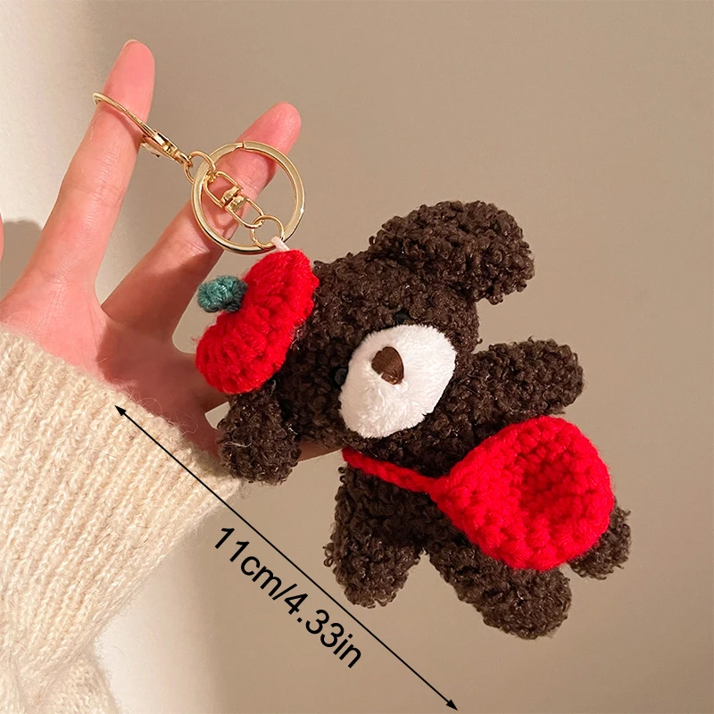 Bow Bear Plush Toy Keychain Cartoon Soft Stuffed Doll Pendant Car Key Ring Backpack Bag Decor Kid Gift