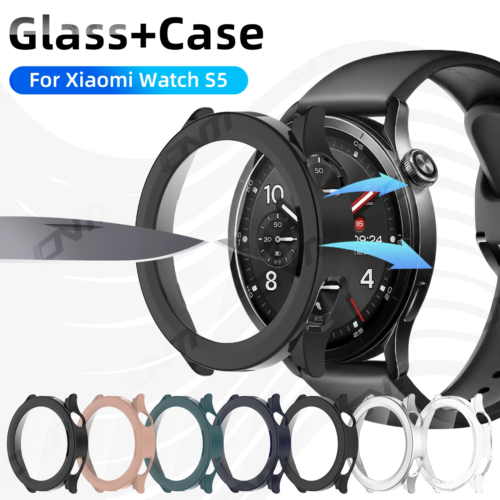 

PC Case+Tempered Glass For Xiaomi Mi Watch S5 46mm, Full Cover Screen Protector Anti-scratch Film Bumper Protective Accessories