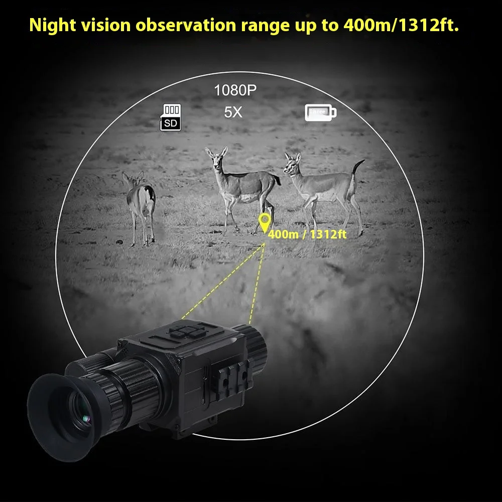 AI ZOOM X5 مشهد بندقية خارجي، جهاز رؤية ليلية للصيد دقة 1920*1080، كاميرا صيد مرئية تصل إلى 400 متر #2