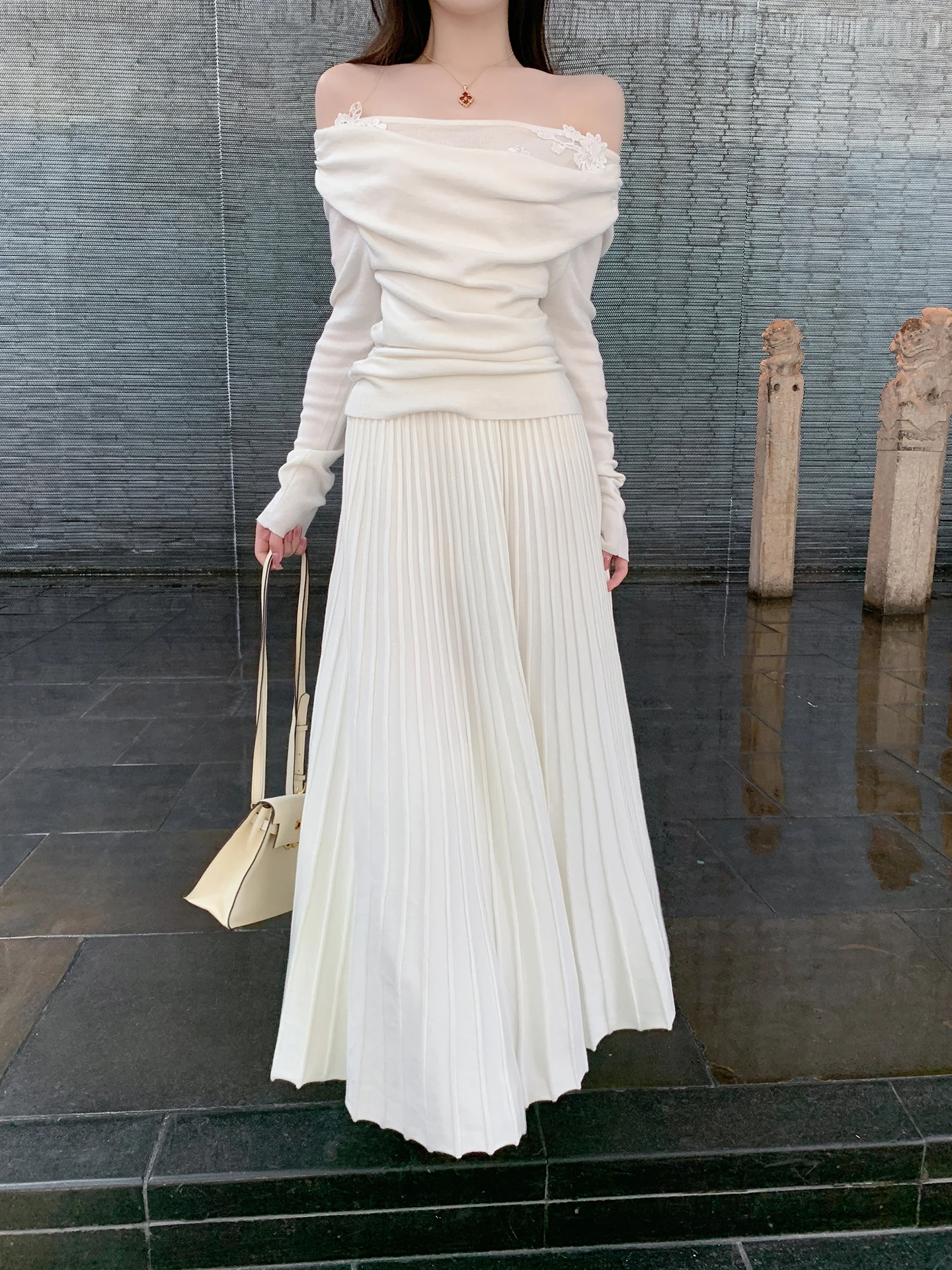 

Новая весенняя женская юбка ByYou с высокой талией, А-силуэта, из вязаного кроличьего плюша, белая, плиссированная, длинная, повседневная, элегантная