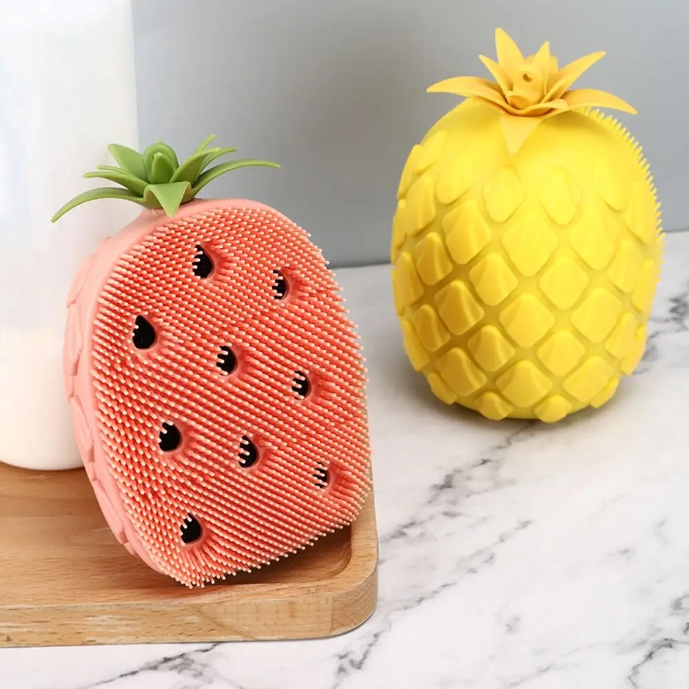 Spazzola per doccia a forma di frutta color caramello Spazzola per shampoo in silicone per capelli morbidi antiscivolo Forniture per il bagno esfoliante Spazzole per massaggio doccia
