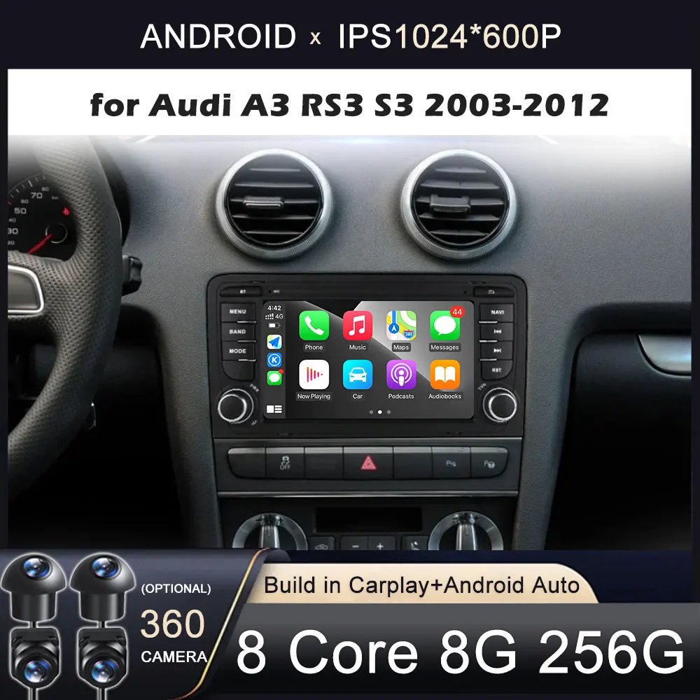Car Multimedia Player for Audi A3 8 11 P S3 2003-2012 RS3 Sportback Wireless Carplay AutoRadio 2Din Android 16 GPS Navigation 4G