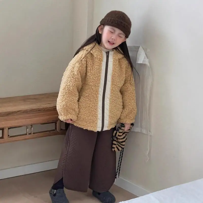 

Girls Autumn Winter Warm Coat Pure Color Thicken Jacket Reversible Tops New Fashion Loose Comfortable Children Clothes Windproof