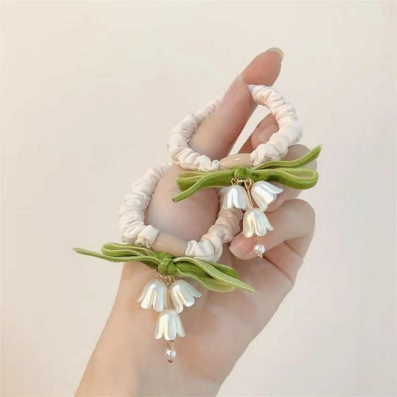 1PCS Hair Ties Bell Orchid Flower Head Rope for Women Girls Rubber Band High Elasticity Durable Hair Scrunchies