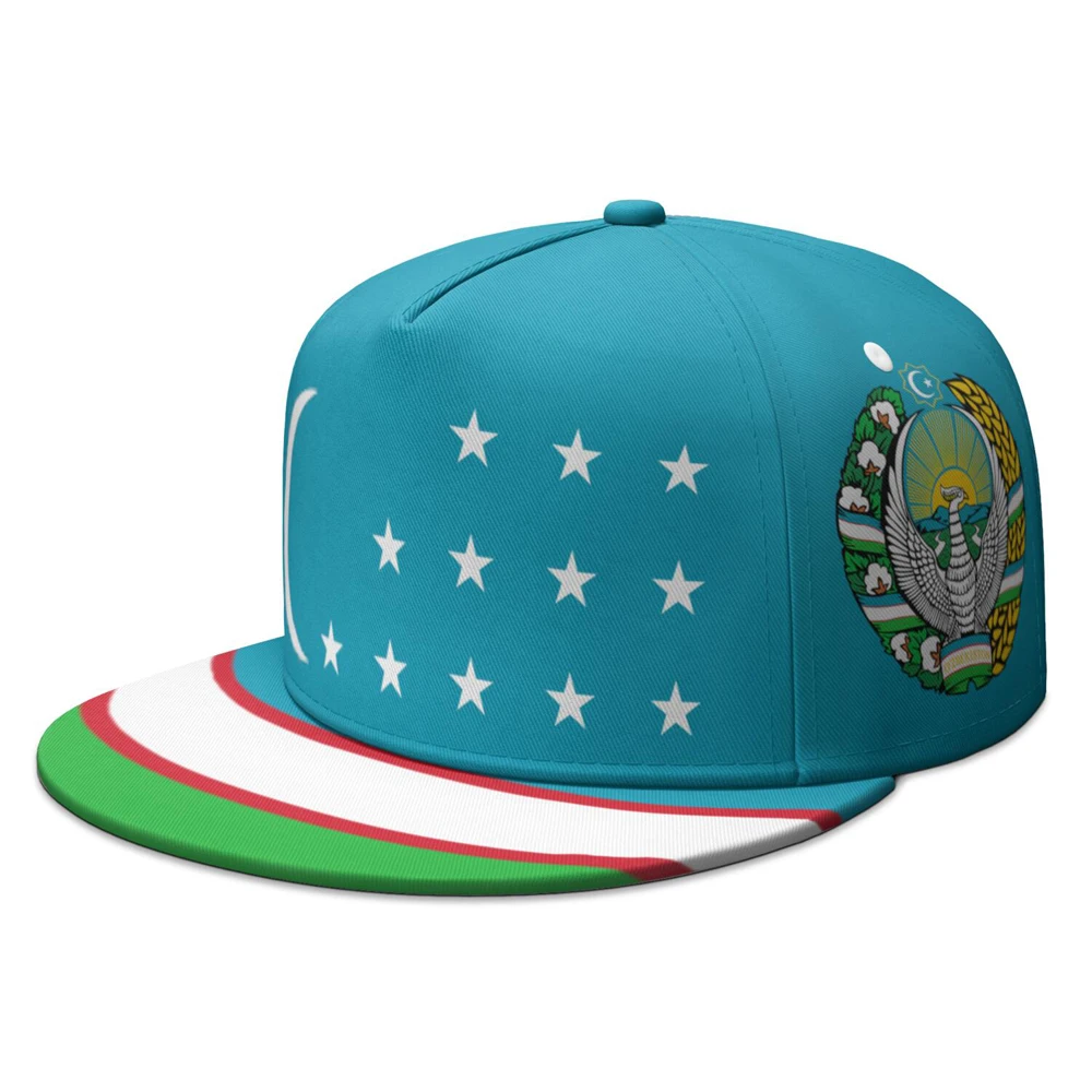 Uzbekistan Flat Brimmed Cap Custom Made Name Team Logo Hip-hop Hat Country Travel Ozbekiston Nation Uzbek Flag Headgear