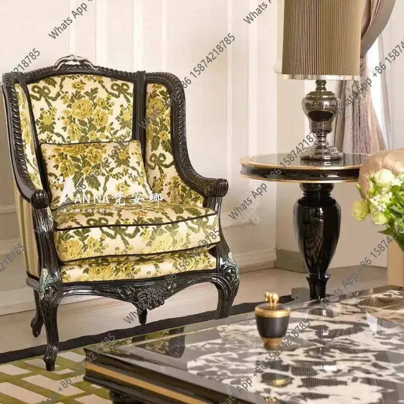 X25 American Retro Printed Single Sofa/balcony High Back Tiger Chair/French Clubhouse Casual Fabric Negotiation Chair