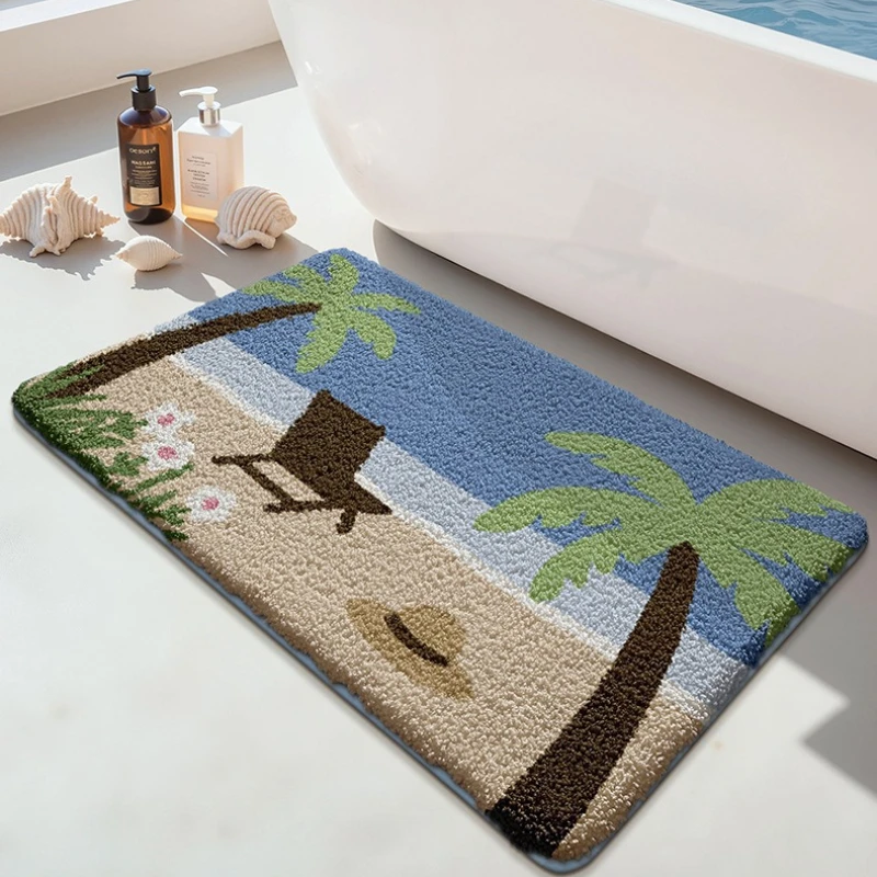 

Ocean Style Bath Mat, Thick Plush Bathroom Rug, Soft Absorbent Quick Dry Non Slip Mat for Bathtub Side, Machine Washable