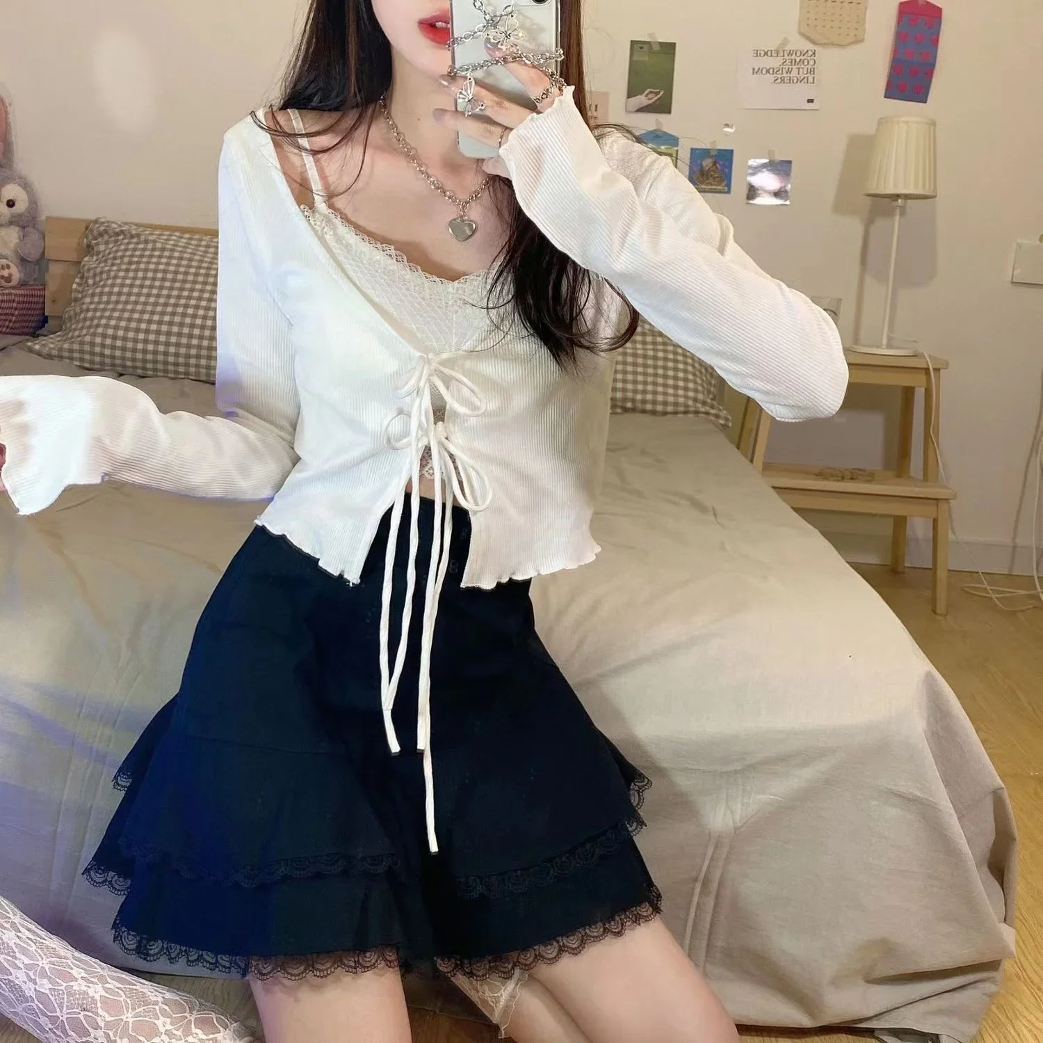 All-match Cardigan Women Daily Summer Sunproof Chic Cropped Cardigans Fashion White Simple Cute Top Harajuku Lace Up Elegant New