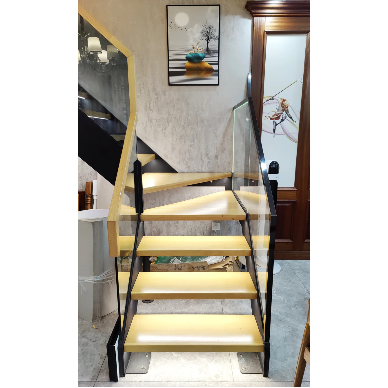 Customization Wonderful Wooden Steps Stair with Nice Led Light Stair Treads