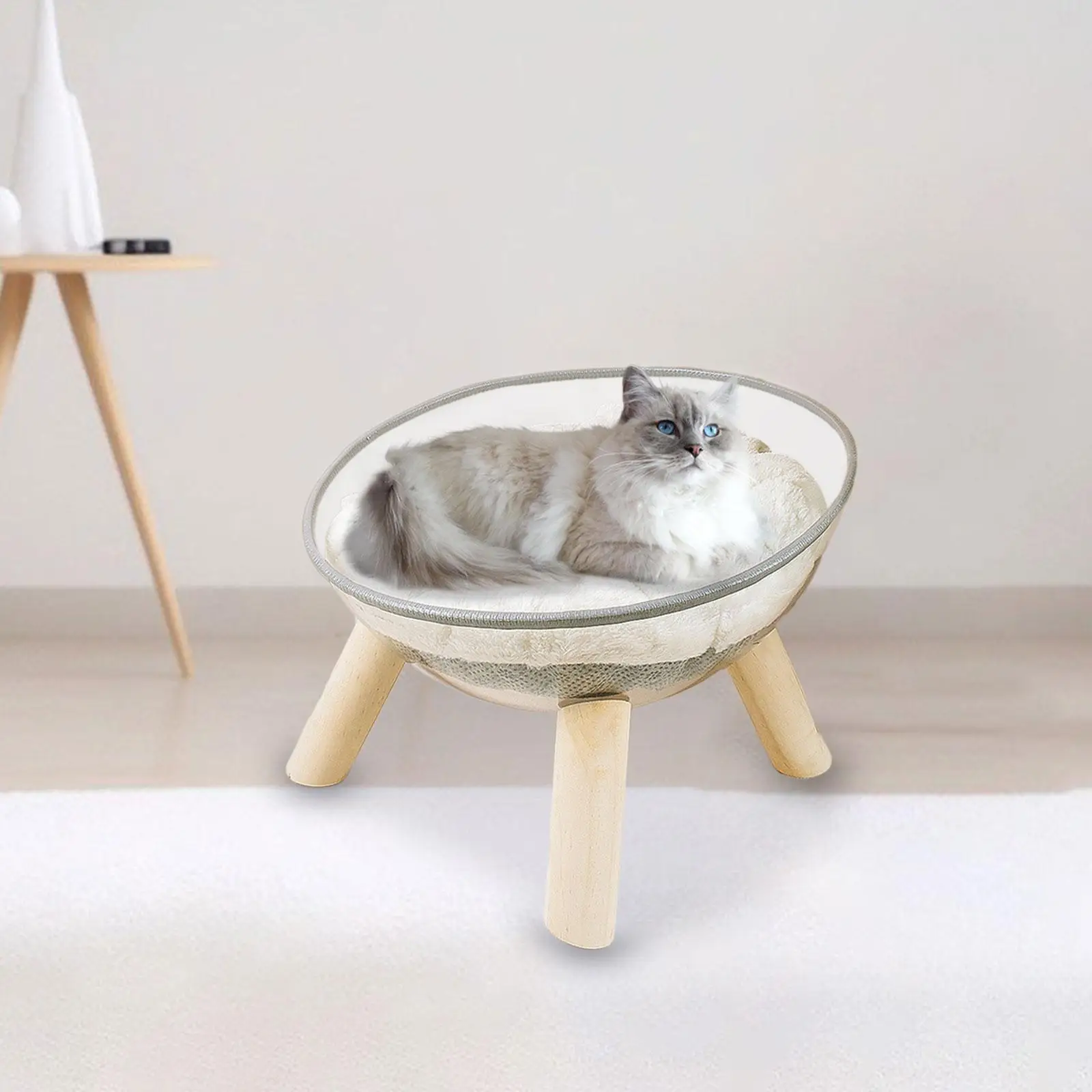 Space Clear Capsule Cat Bed Wood Elevated Transparent Cat Bed for Indoor Cats and Kittens Bunny and Small Animal Small Pets