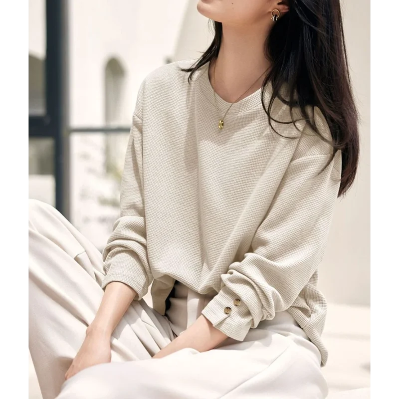 

Commute Fashion Minimalist Casual Versatile Sweatshirt Women Spring Autumn New Loose Crew Neck Pullover Long Sleeve Top