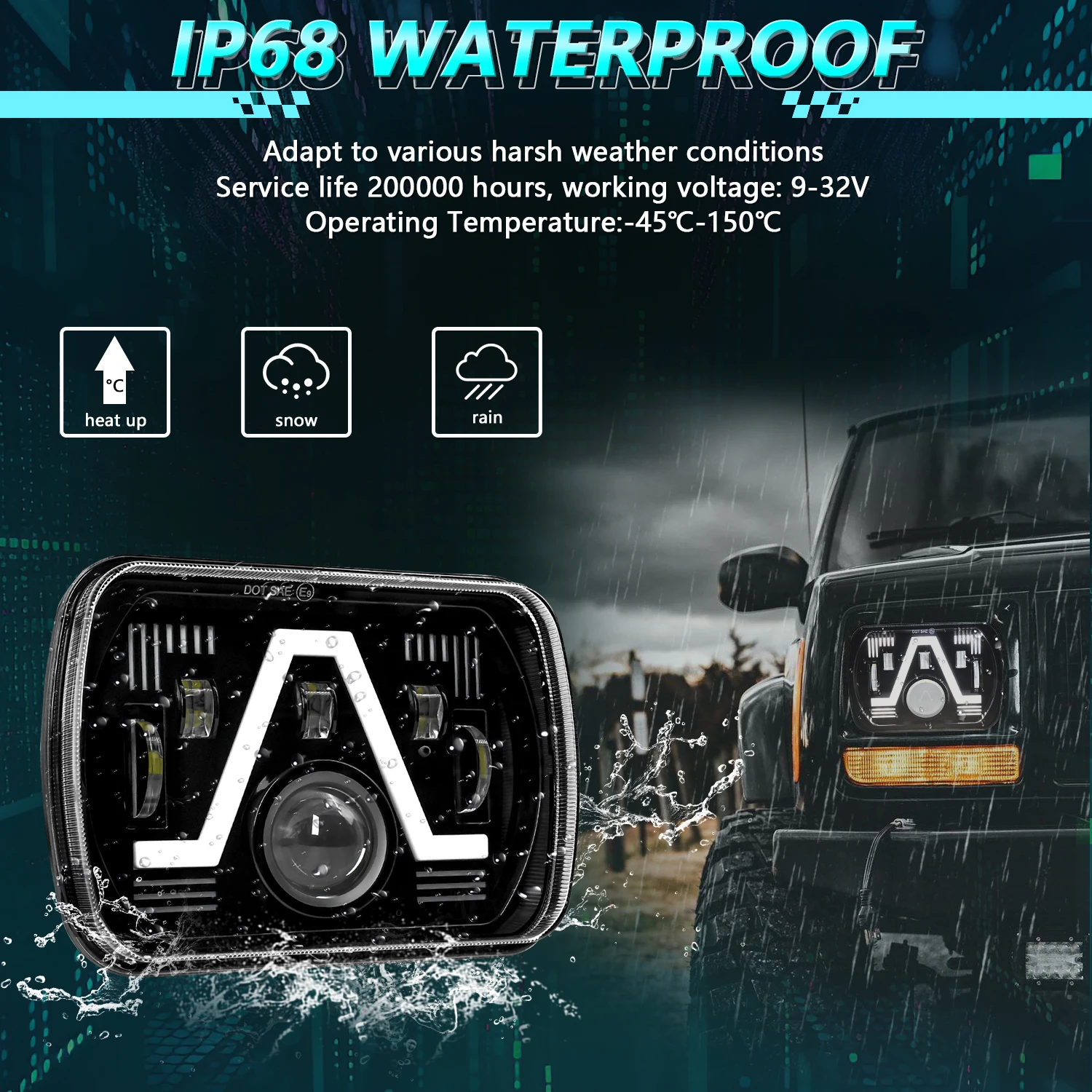 

7x6 5x7 Led HeadlightsLed Headlight Automotive LED Sealed Beam H4 for Wrangler YJ Cherokee XJ Turck 12V24VLamp Bulb