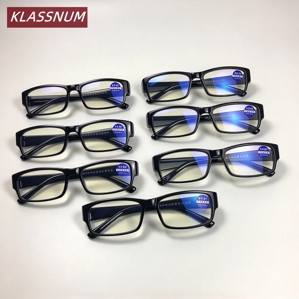 KLASSNUM Square Blue Light Blocking Reading Glasses With PC Frame And Lenses For Adults +100-+400 Men Women Eyeglasses Eyewear
