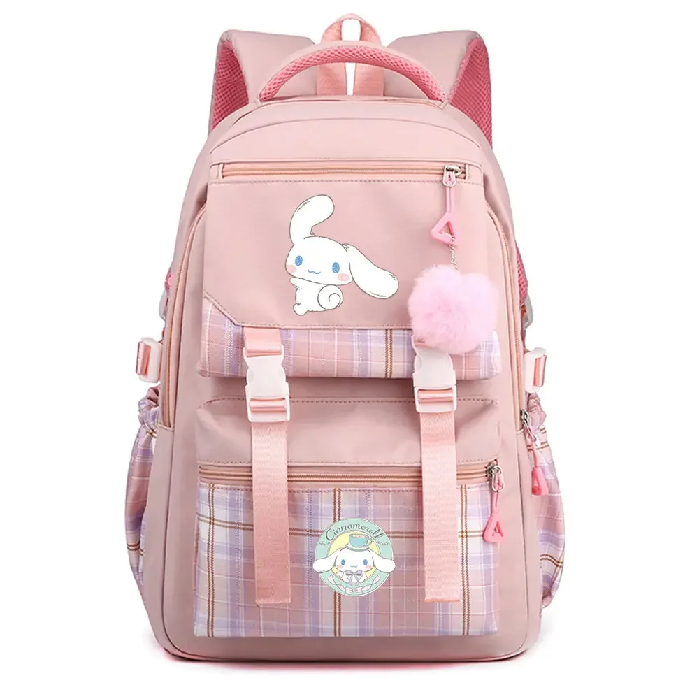 Teenagers Schoolbags Cinnamoroll Prints Girls Boys Kids Kawaii School Book Bags Women plaid Travel Bagpack Student Backpack