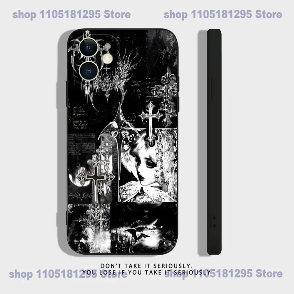 เคสโทรศัพท์ลายกางเขนก็อธิคไซเบอร์สำหรับ iPhone 17,16,15,14,13,12,11,XR,Pro,XS,Max,XR,Plus,Mini ซิลิโคนสีดำกันกระแทก